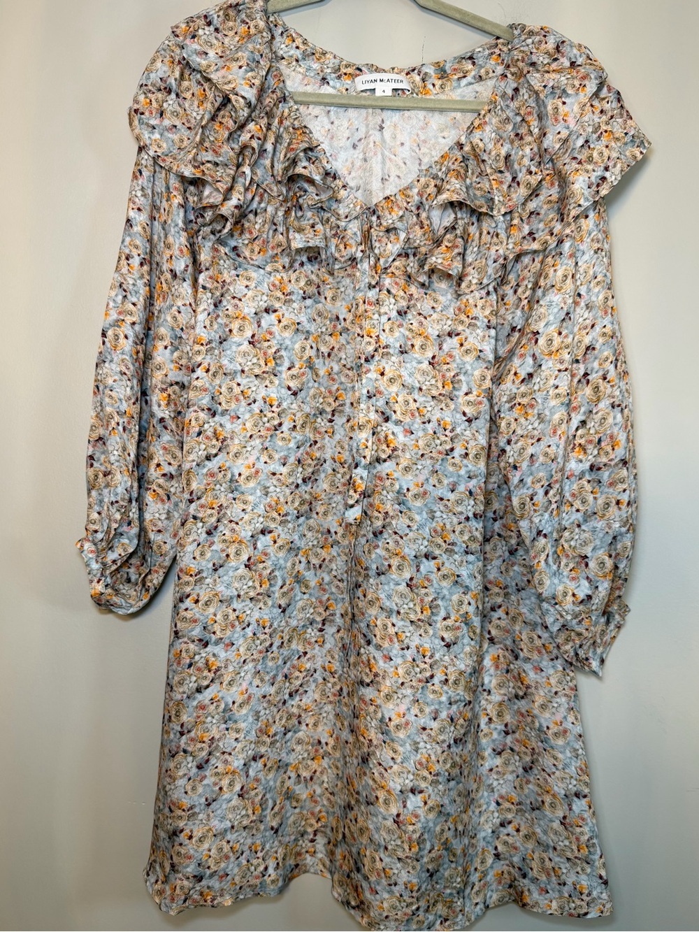 Liyan McAteer Cream Floral Ruffle Neck Dress